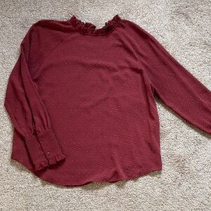 Large Ann Taylor Women's Wine Red Ruffle Blouse